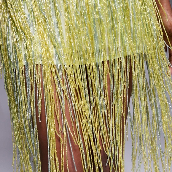 NWT ASOS DESIGN Beaded Fringe Mini Cami Dress in Pale Yellow - Picture 3 of 10